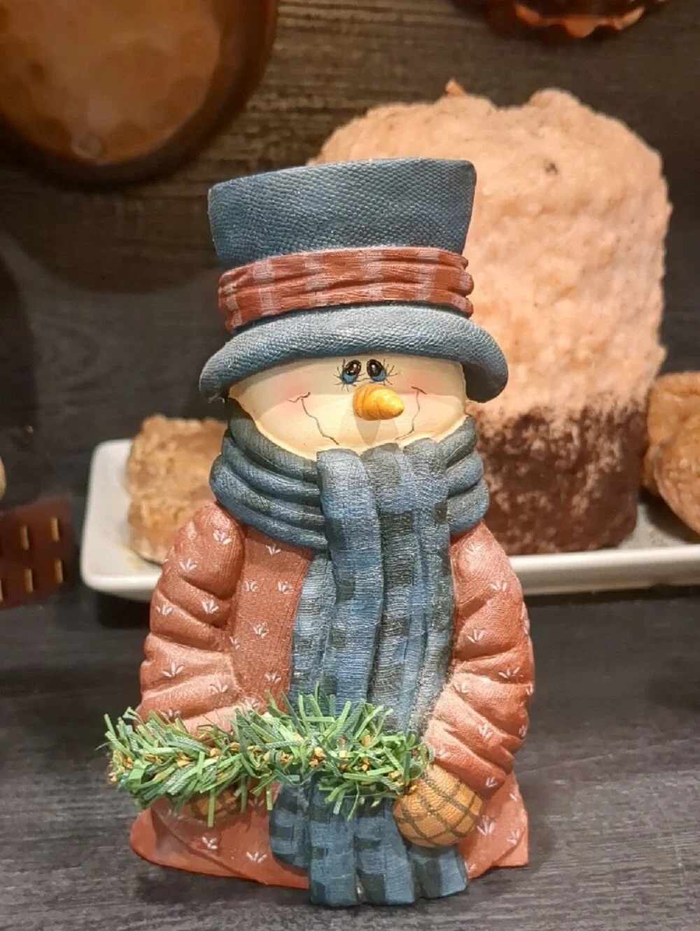 Vintage 2001 Crazy Mountain Resin Snowman Votive Candle Holder Holiday Folk Art